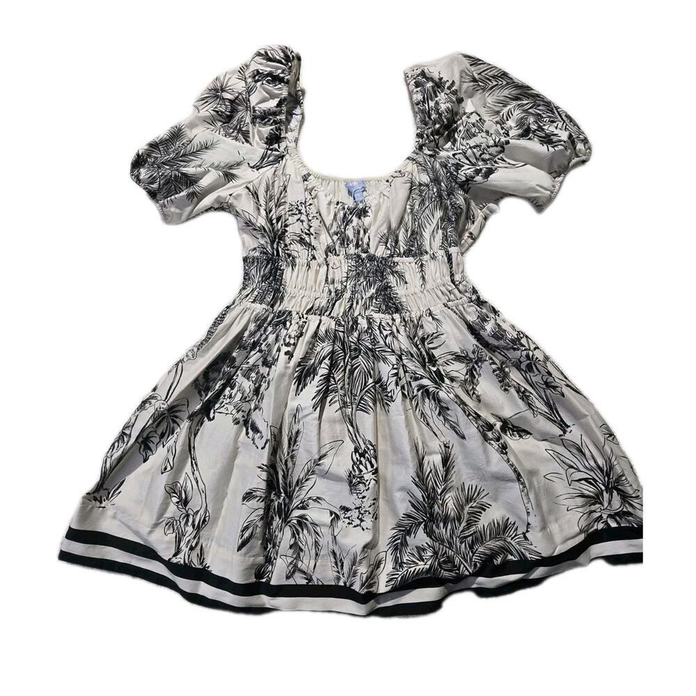 Antonio Melani Black/white Printed Palm Short Sleeve Dress Women's 8